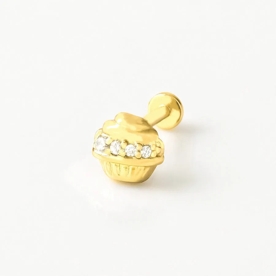 Cupcake Gold Flat Back Earring sold by Wanderlust and Co