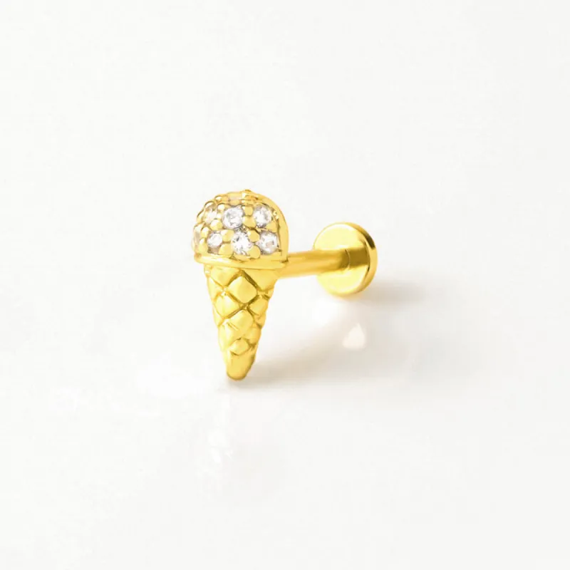 Ice Cream Gold Flat Back Earring sold by Wanderlust and Co