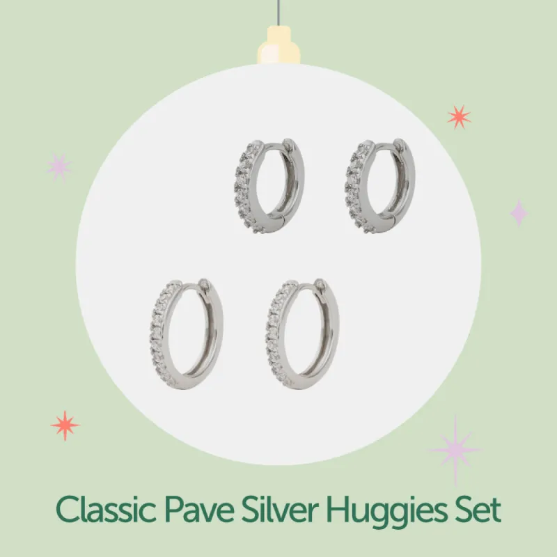 Classic Pave Silver Huggies Set sold by Wanderlust and Co