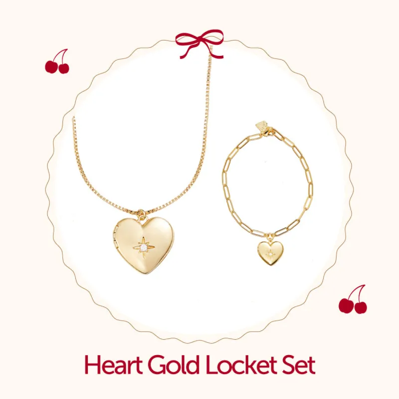 Heart Gold Locket Set sold by Wanderlust and Co
