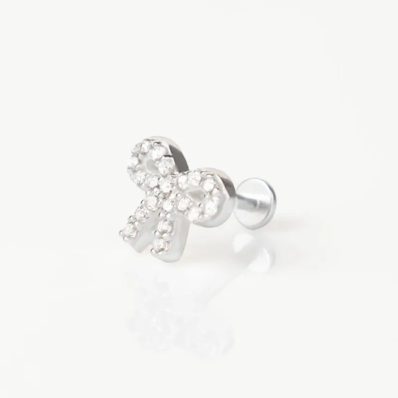 Bow Pave Silver Flat Back Earring sold by Wanderlust and Co