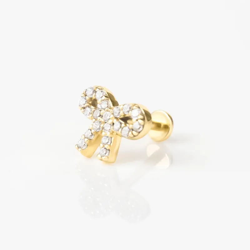Bow Pave Gold Flat Back Earring sold by Wanderlust and Co