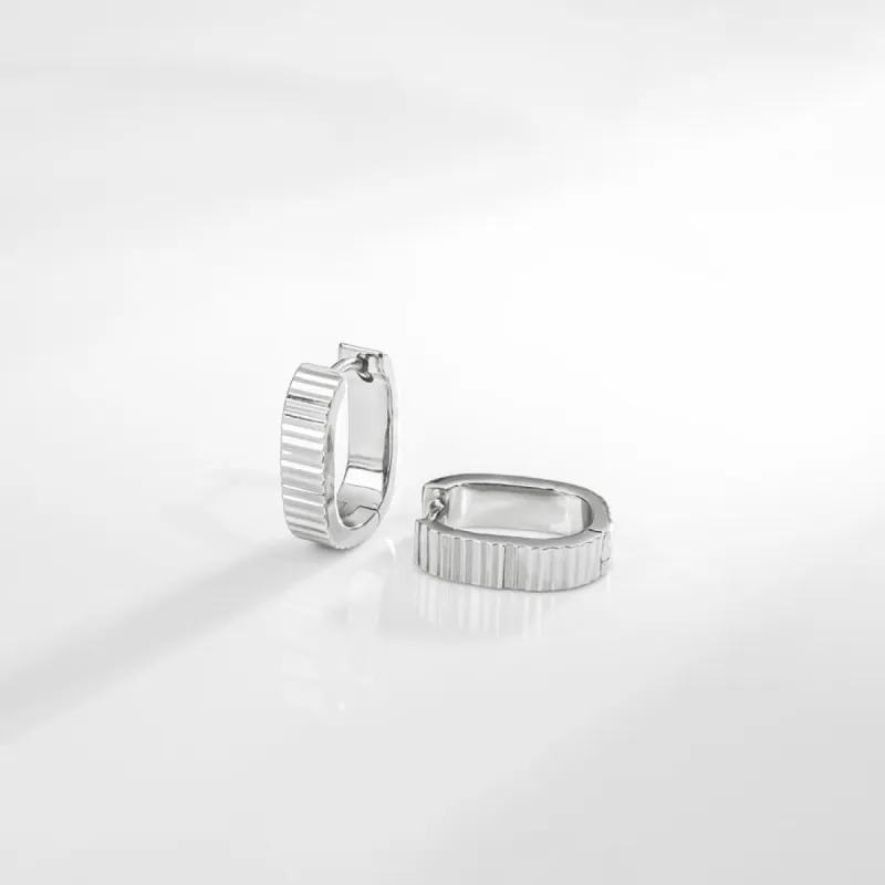 Ribbed Bar Silver 10mm Huggie Earrings sold by Wanderlust and Co