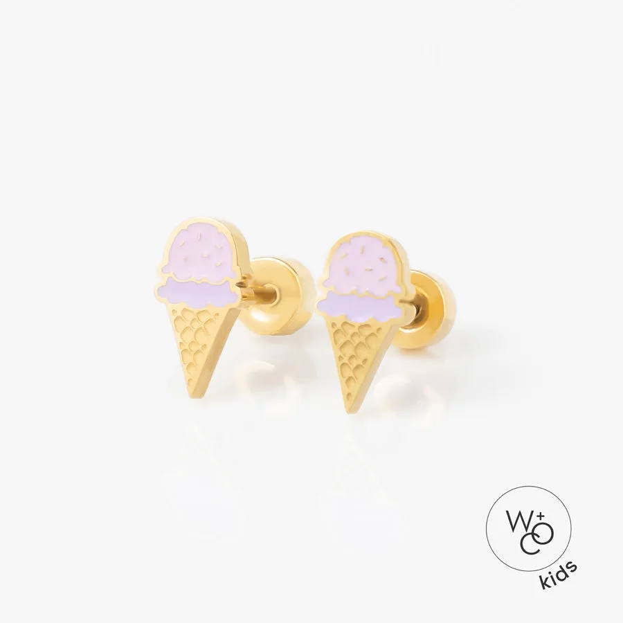 Ice Cream Enamel Gold Flat Back Earrings sold by Wanderlust and Co