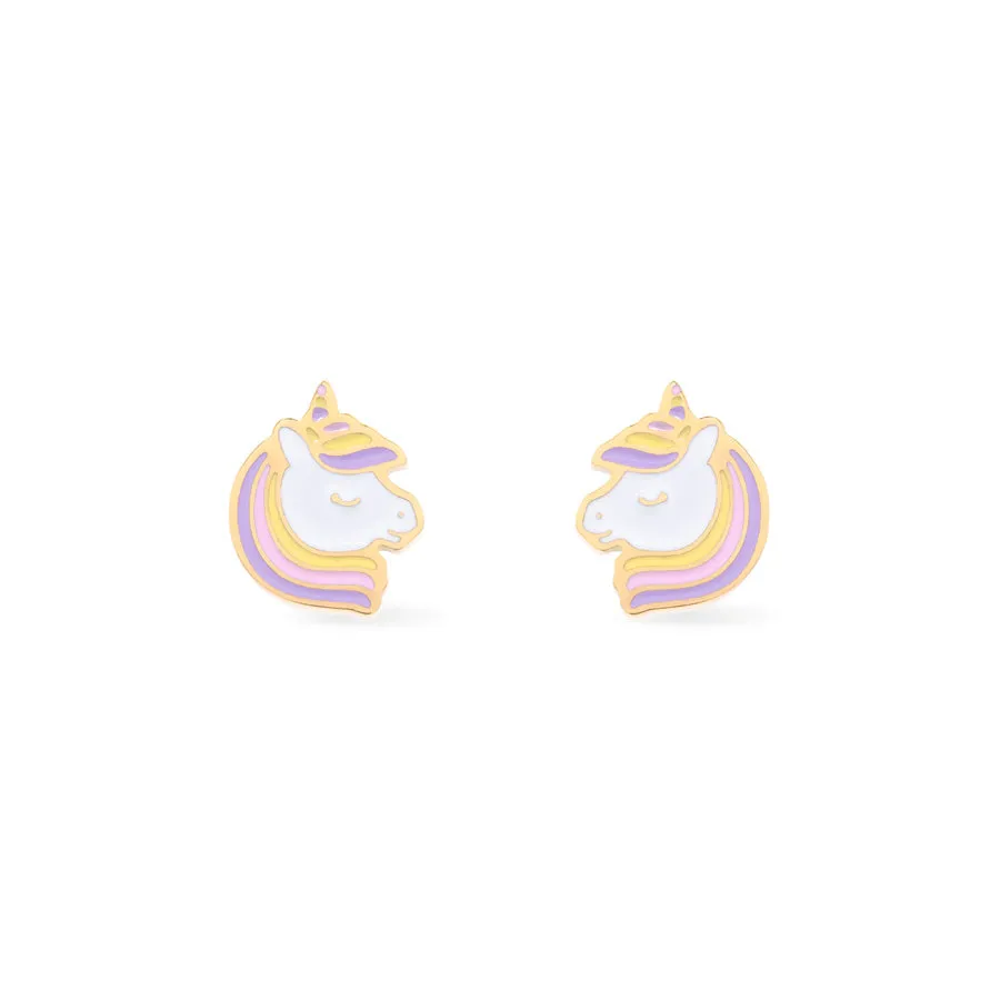 Unicorn Enamel Gold Flat Back Earrings sold by Wanderlust and Co product image thumbnail 5