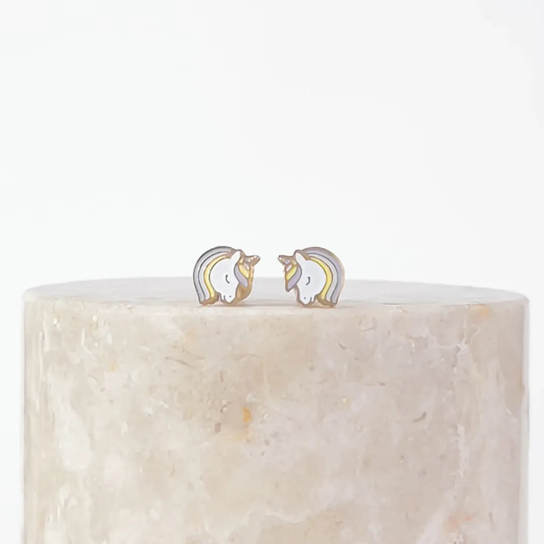 Unicorn Enamel Gold Flat Back Earrings sold by Wanderlust and Co product image thumbnail 4