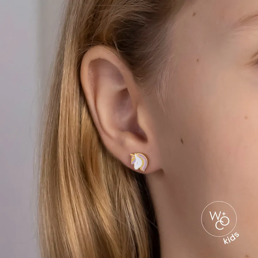 Unicorn Enamel Gold Flat Back Earrings sold by Wanderlust and Co product image thumbnail 2