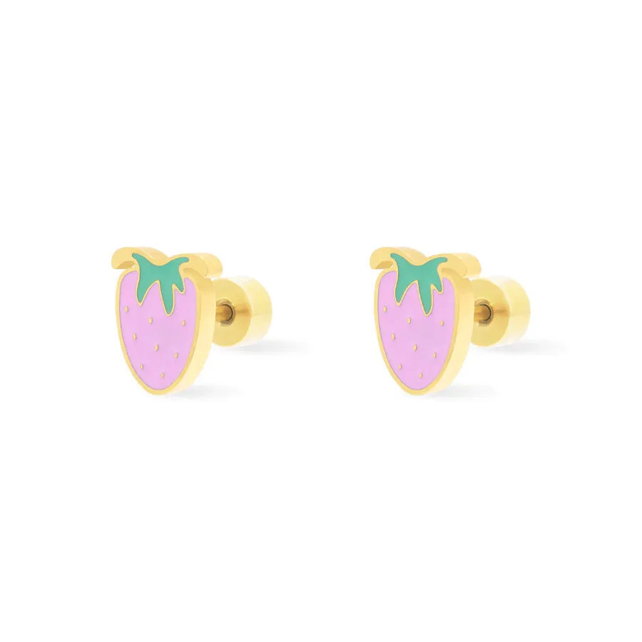 Strawberry Enamel Gold Flat Back Earrings sold by Wanderlust and Co product image thumbnail 5