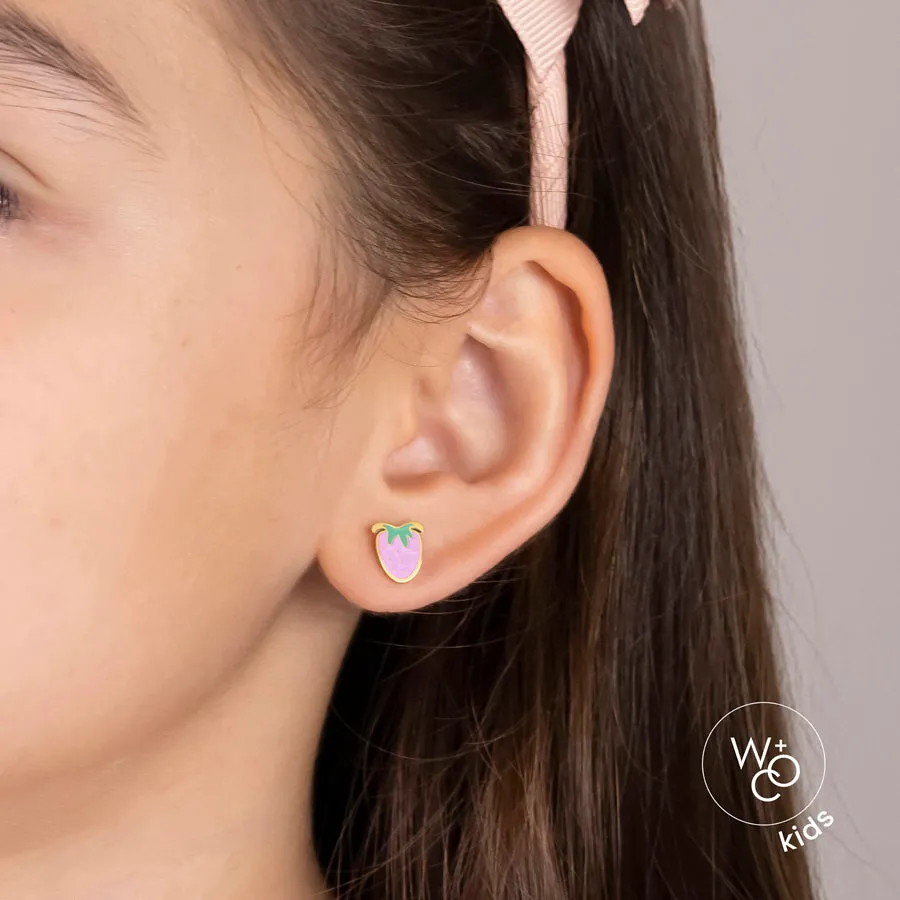 Strawberry Enamel Gold Flat Back Earrings sold by Wanderlust and Co product image thumbnail 2