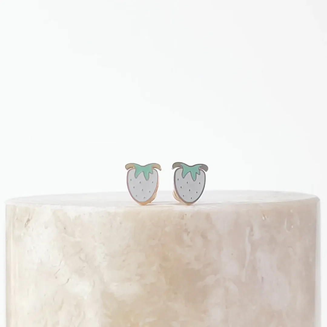 Strawberry Enamel Gold Flat Back Earrings sold by Wanderlust and Co product image thumbnail 4