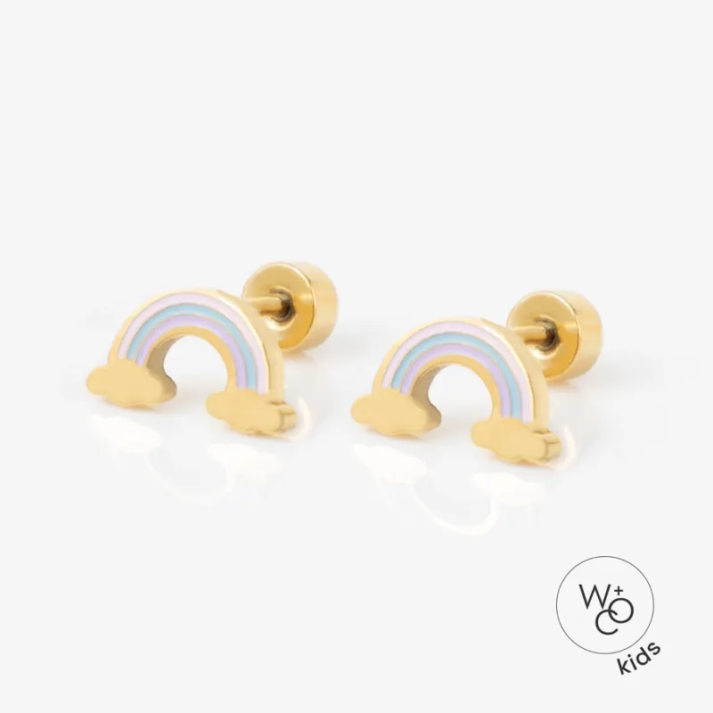 Rainbow Enamel Gold Flat Back Earrings sold by Wanderlust and Co