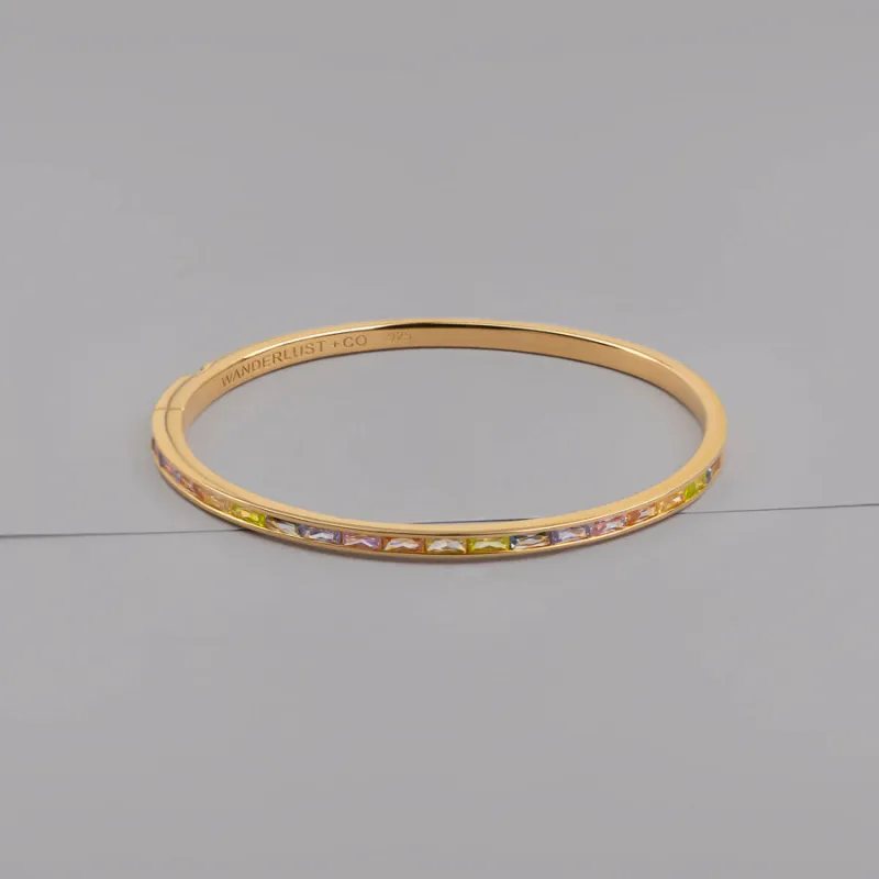 Rainbow Baguette 14K Gold Vermeil Bangle sold by Wanderlust and Co