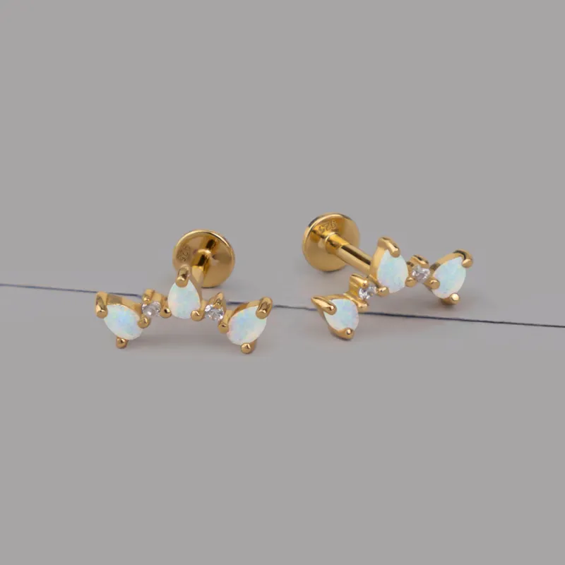 Trio Opal 14K Gold Vermeil Flat Back Earrings sold by Wanderlust and Co