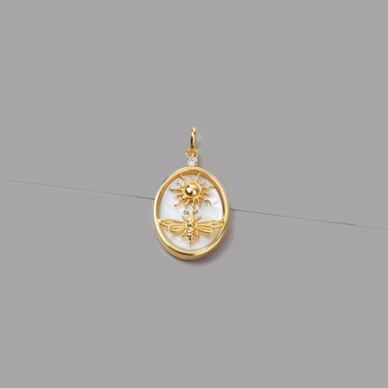 Bee Mother Of Pearl 14K Gold Vermeil Pendant sold by Wanderlust and Co