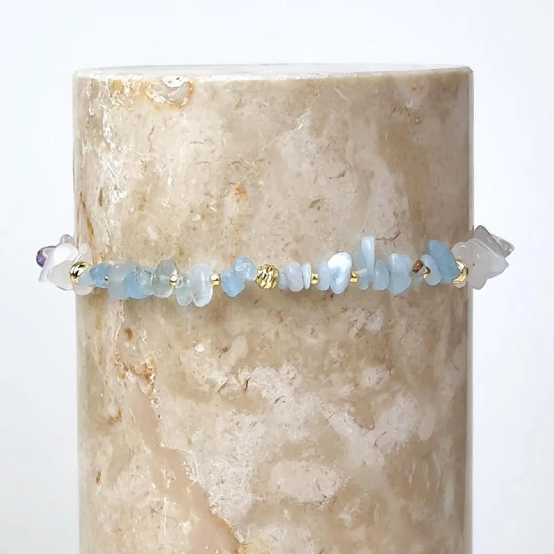 Aquamarine Beaded Gold Bracelet sold by Wanderlust and Co product image thumbnail 3