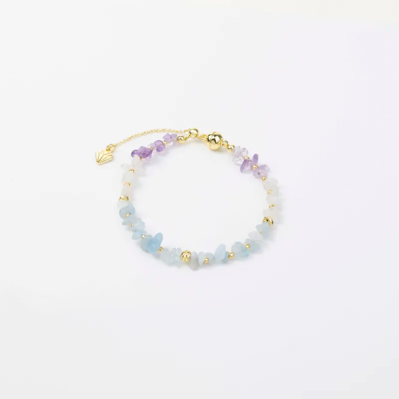 Aquamarine Beaded Gold Bracelet sold by Wanderlust and Co