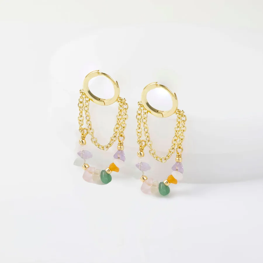 Kaleidoscope Beaded Gold Hoop Earrings sold by Wanderlust and Co