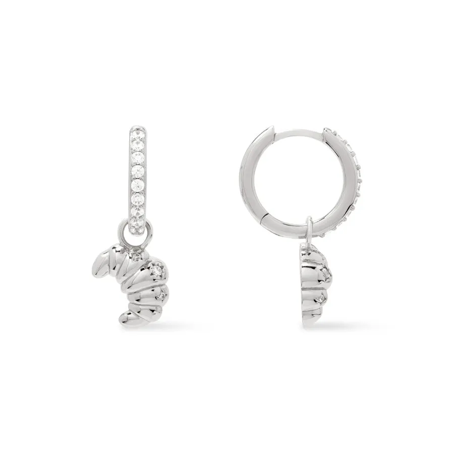 Croissant Charm Silver Huggie Earrings sold by Wanderlust and Co product image thumbnail 5