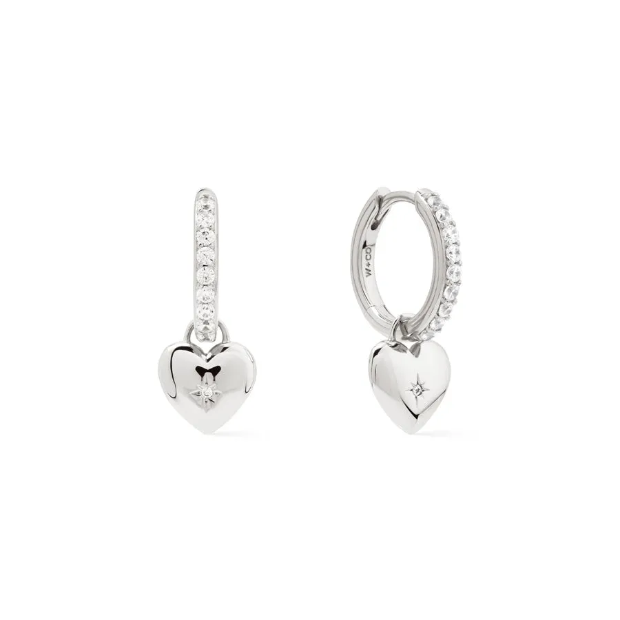 Heart Charm Silver Huggie Earrings sold by Wanderlust and Co product image thumbnail 3