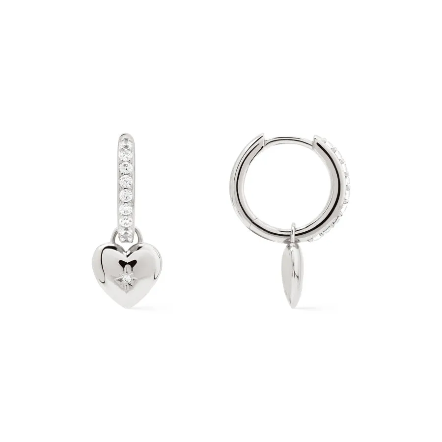 Heart Charm Silver Huggie Earrings sold by Wanderlust and Co product image thumbnail 4