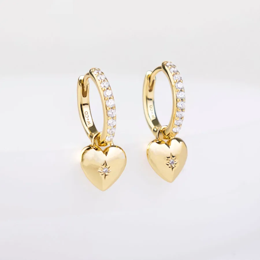Heart Charm Gold Huggie Earrings sold by Wanderlust and Co
