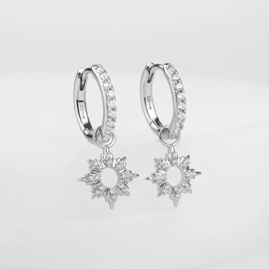 Sunseeker Charm Silver Huggie Earrings sold by Wanderlust and Co