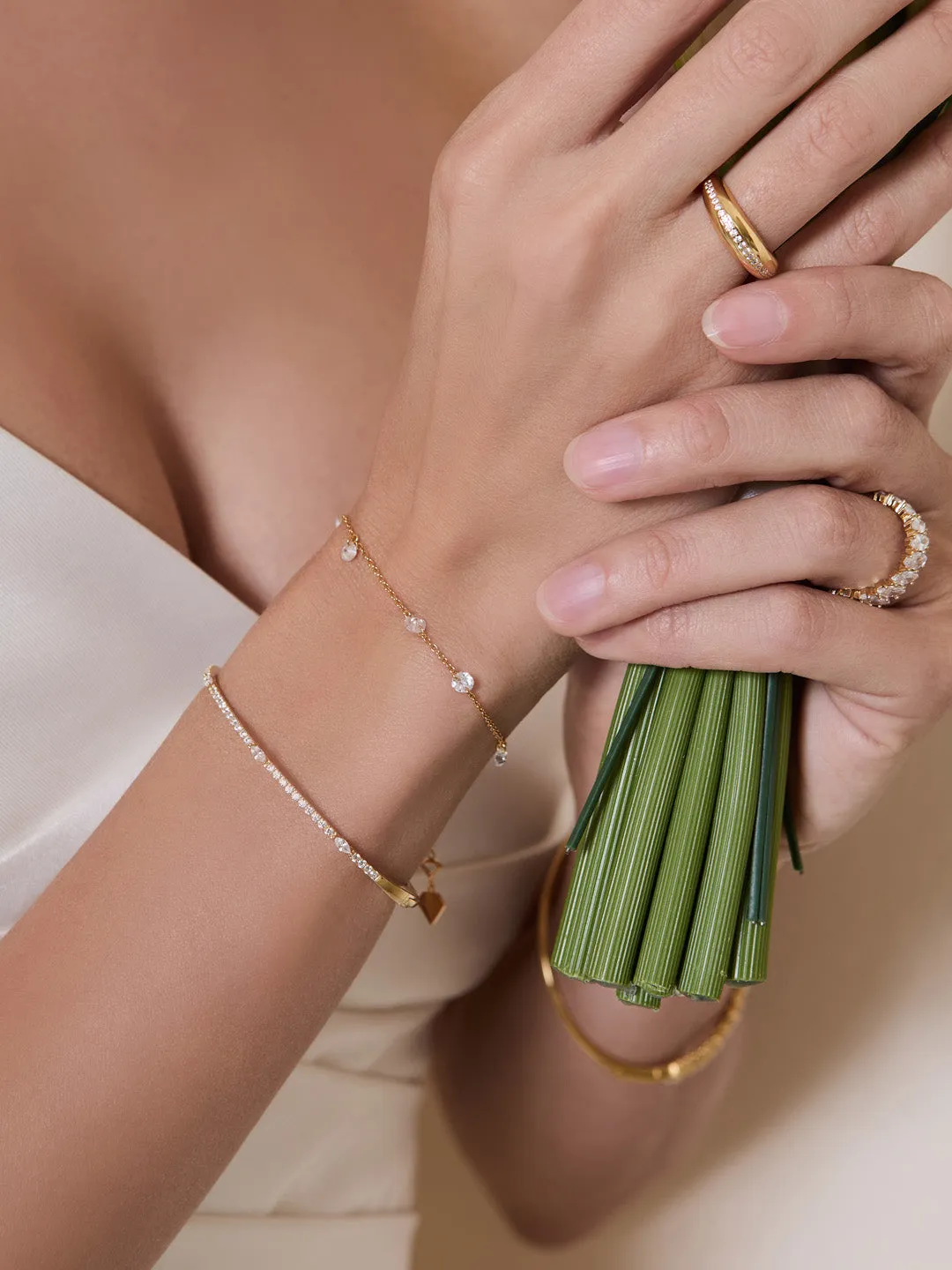 Marquise Pave 14K Gold Vermeil Tennis Bangle sold by Wanderlust and Co product image thumbnail 2