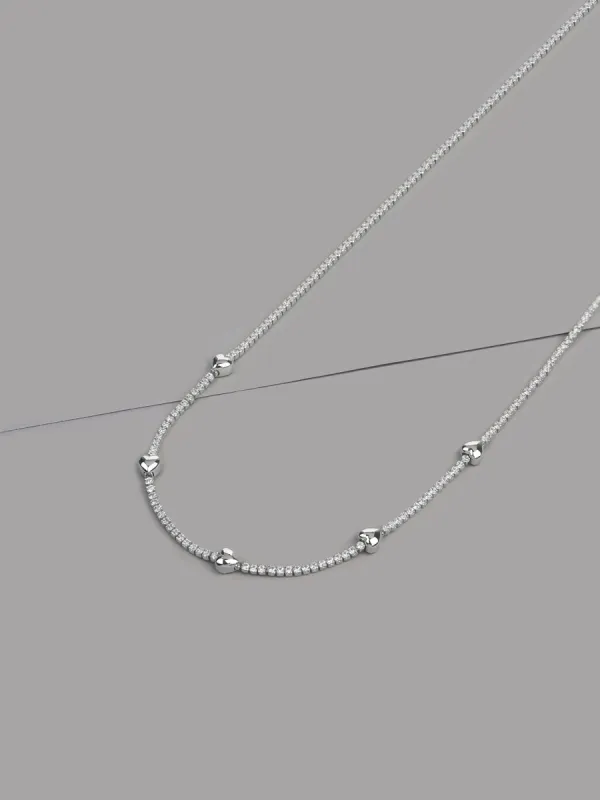Heart Pave 925 Sterling Silver Petite Tennis Necklace sold by Wanderlust and Co