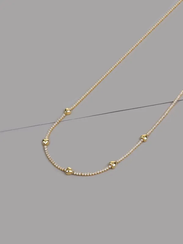 Heart Pave 14K Gold Vermeil Petite Tennis Necklace sold by Wanderlust and Co