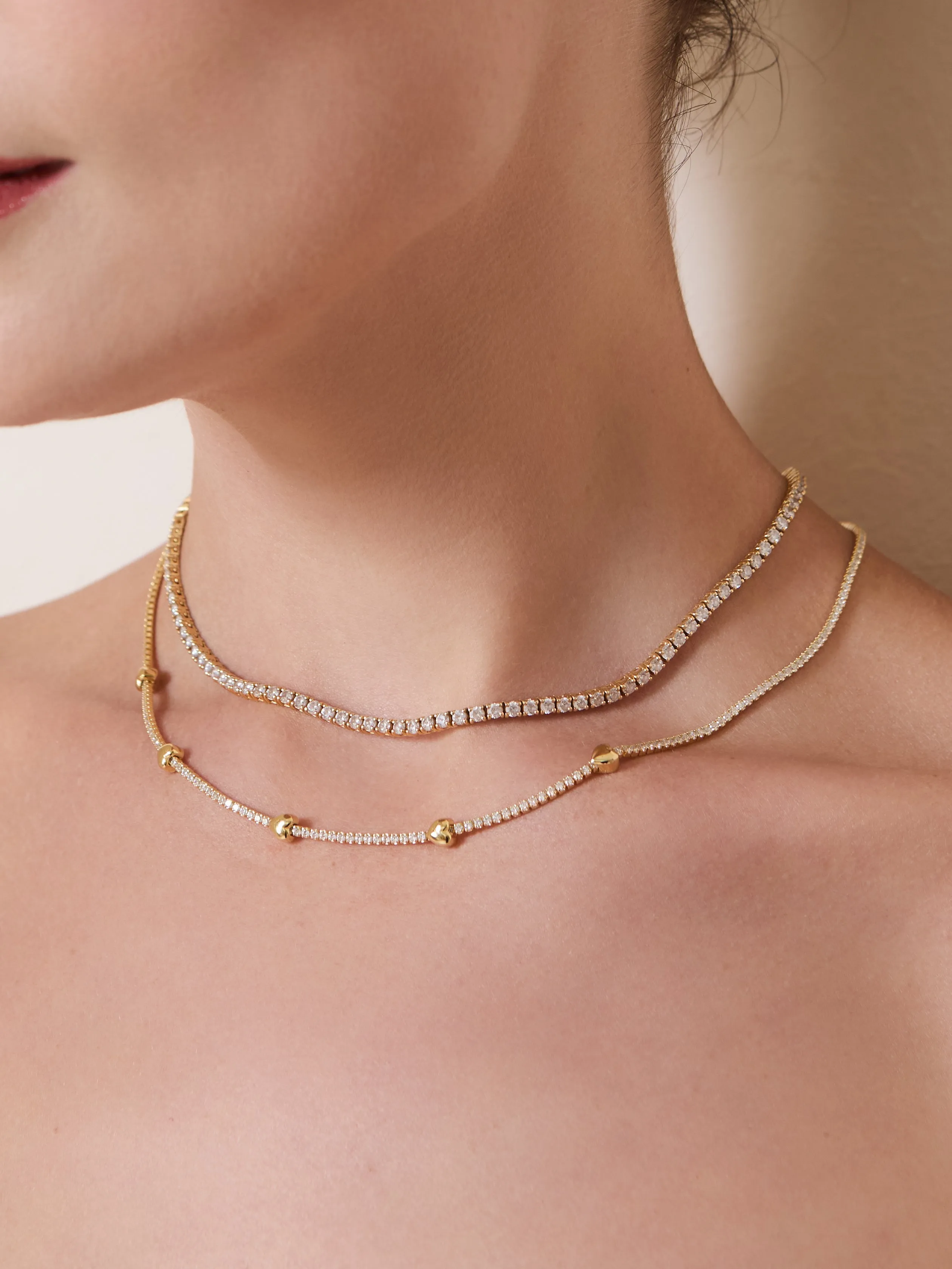 Heart Pave 14K Gold Vermeil Petite Tennis Necklace sold by Wanderlust and Co product image thumbnail 2