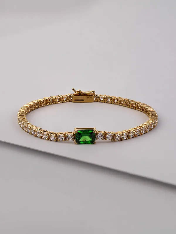 Pave 14K Gold Vermeil Baguette Emerald Tennis Bracelet sold by Wanderlust and Co