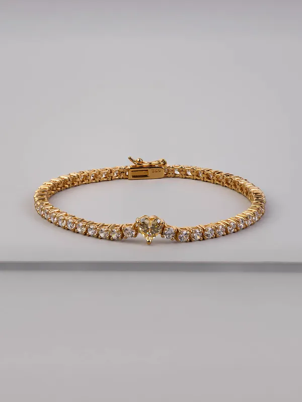 Pave 14K Gold Vermeil Heart Canary Tennis Bracelet sold by Wanderlust and Co