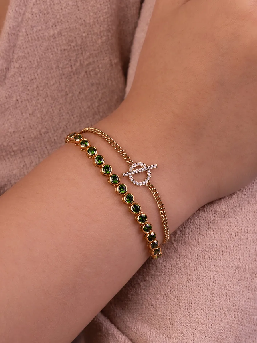 Pave 14K Gold Vermeil Emerald Bezel Tennis Bracelet sold by Wanderlust and Co product image thumbnail 2