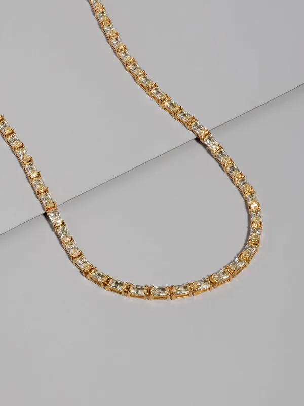 Pave 14K Gold Vermeil Canary Baguette Tennis Necklace sold by Wanderlust and Co