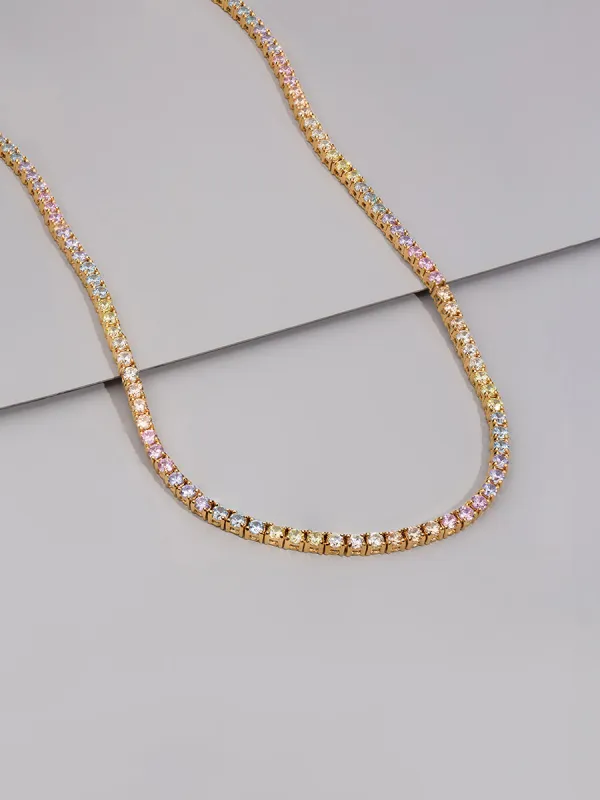 Pave 18K Gold Vermeil Rainbow Tennis Necklace sold by Wanderlust and Co