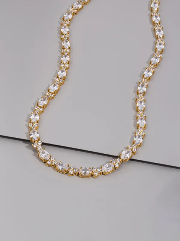 Pave 14K Gold Vermeil Oval Floral Tennis Necklace sold by Wanderlust and Co