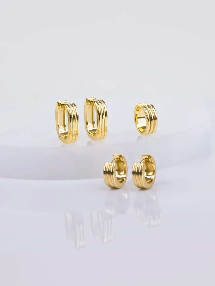 Triple Band Gold 10mm Huggie Earrings sold by Wanderlust and Co product image thumbnail 3