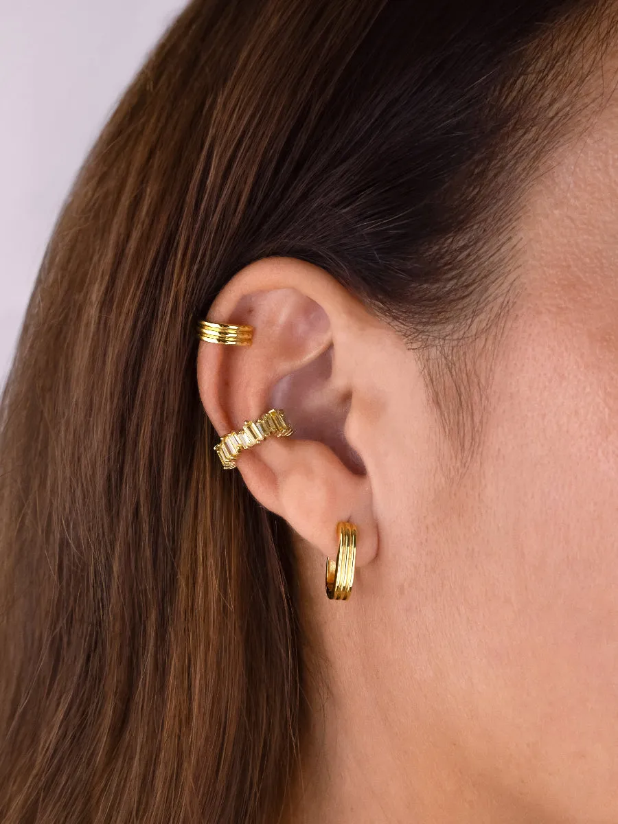 Triple Band Gold 10mm Huggie Earrings sold by Wanderlust and Co product image thumbnail 2