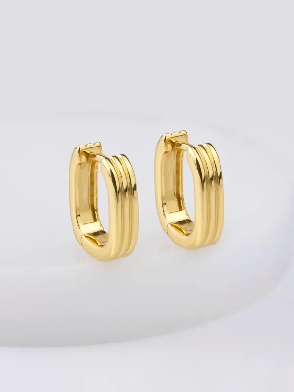 Triple Band Gold 10mm Huggie Earrings sold by Wanderlust and Co