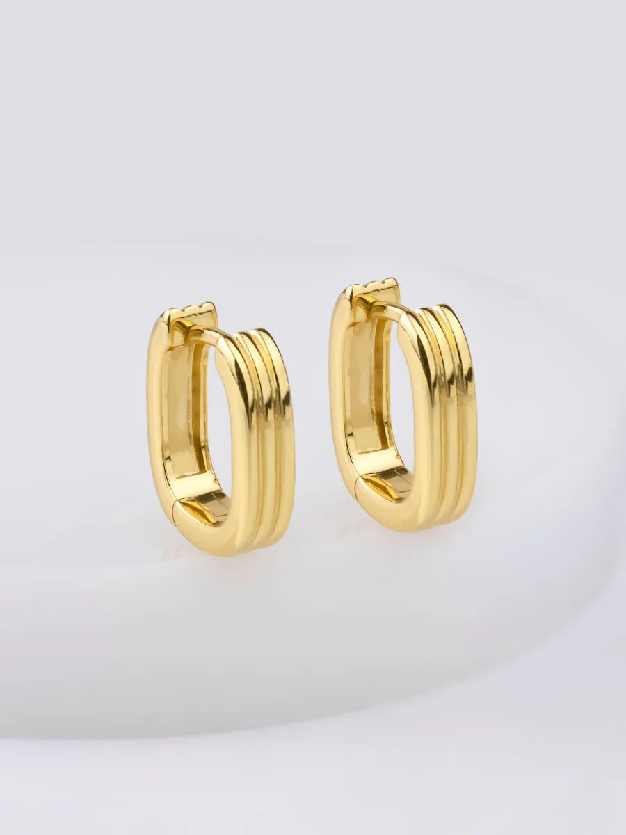 Triple Band Gold 10mm Huggie Earrings sold by Wanderlust and Co