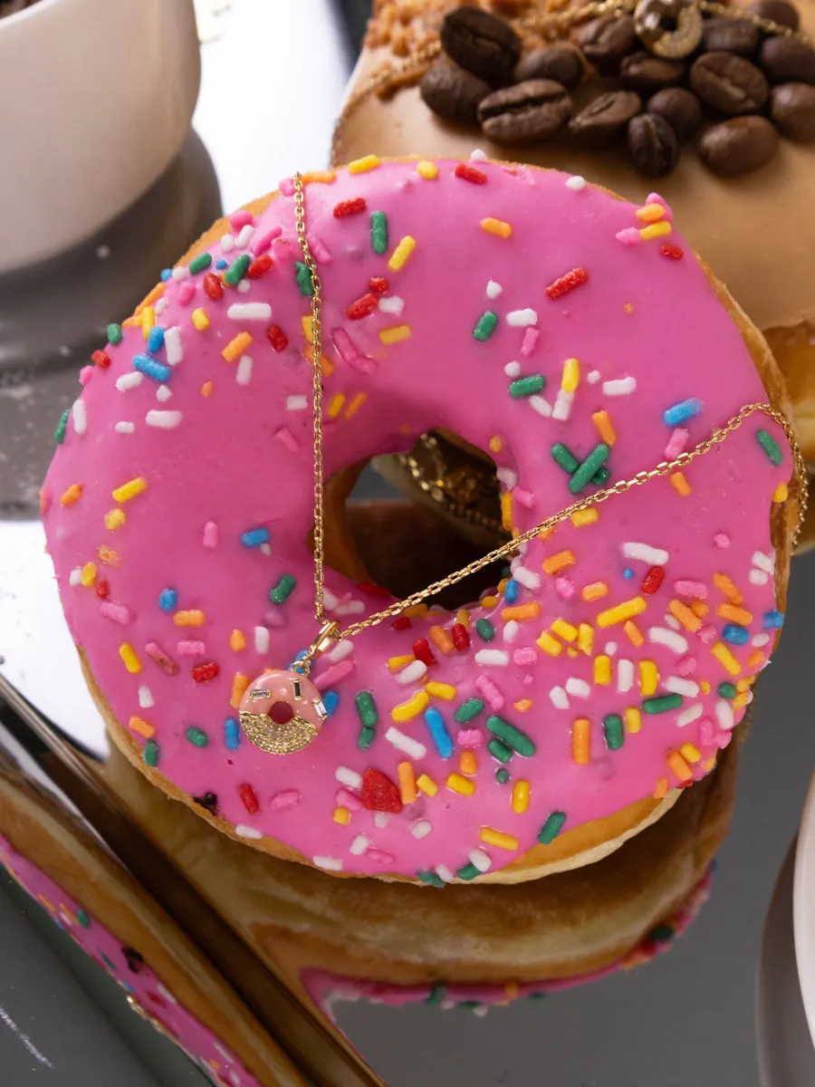 Donut Strawberry Glazed Gold Necklace sold by Wanderlust and Co product image thumbnail 3