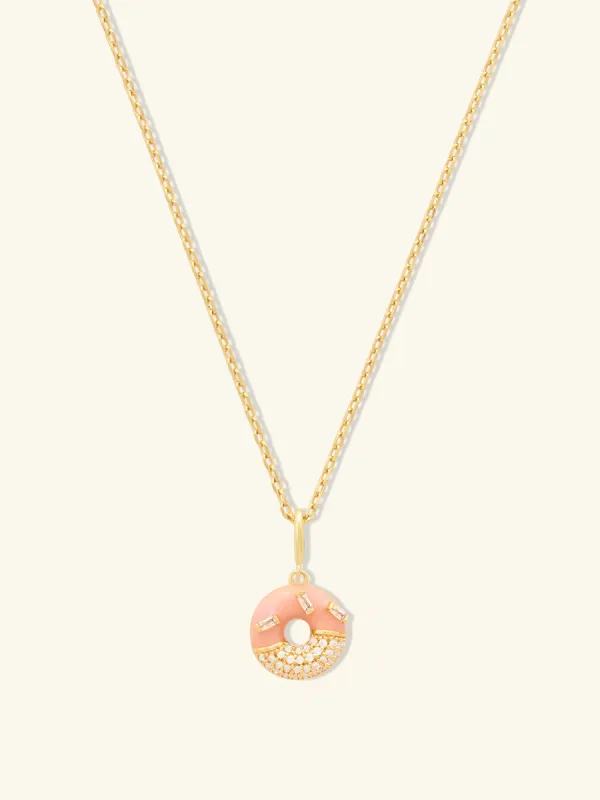 Donut Strawberry Glazed Gold Necklace sold by Wanderlust and Co