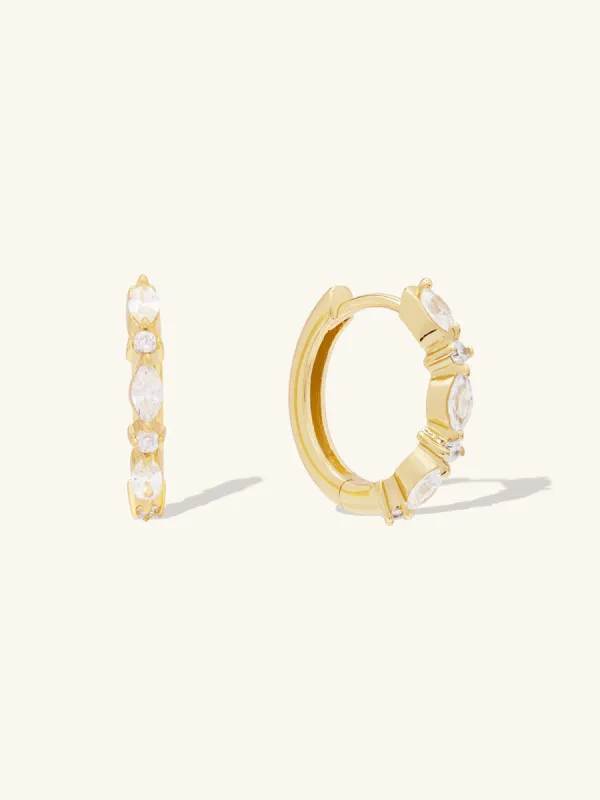 Marquise Pave Gold 11mm Huggie Earrings sold by Wanderlust and Co
