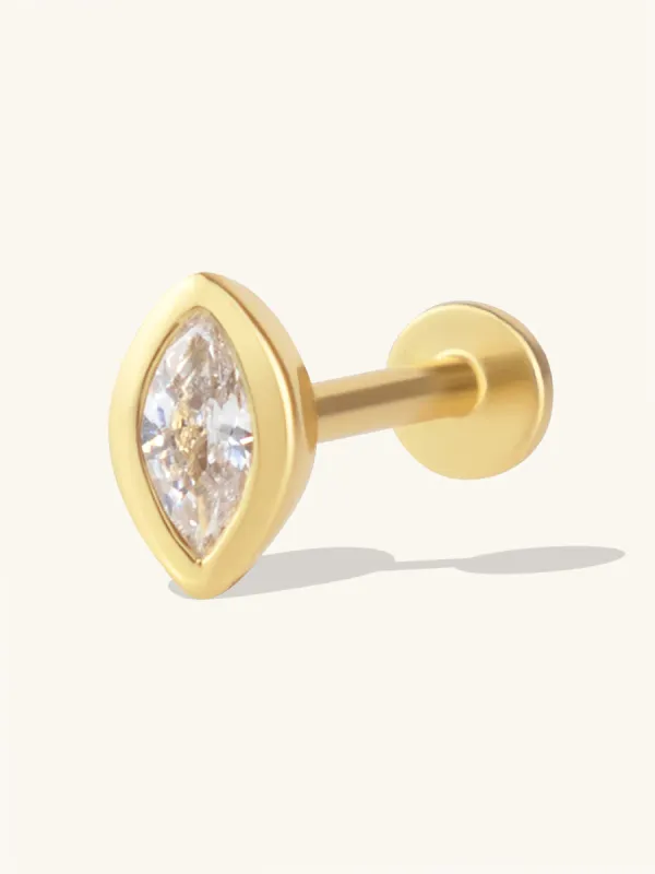 Marquise Bezel Gold Flat Back Earring sold by Wanderlust and Co