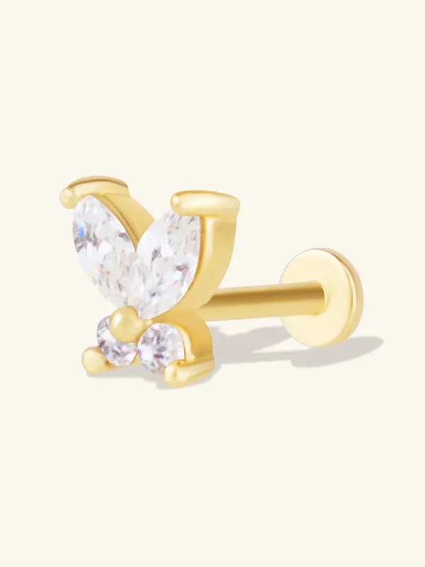 Flutter Diamante Gold Flat Back Earring sold by Wanderlust and Co
