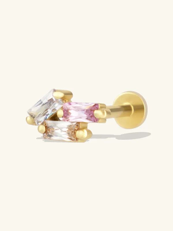 Trio Baguette Rainbow & Gold Flat Back Earring sold by Wanderlust and Co