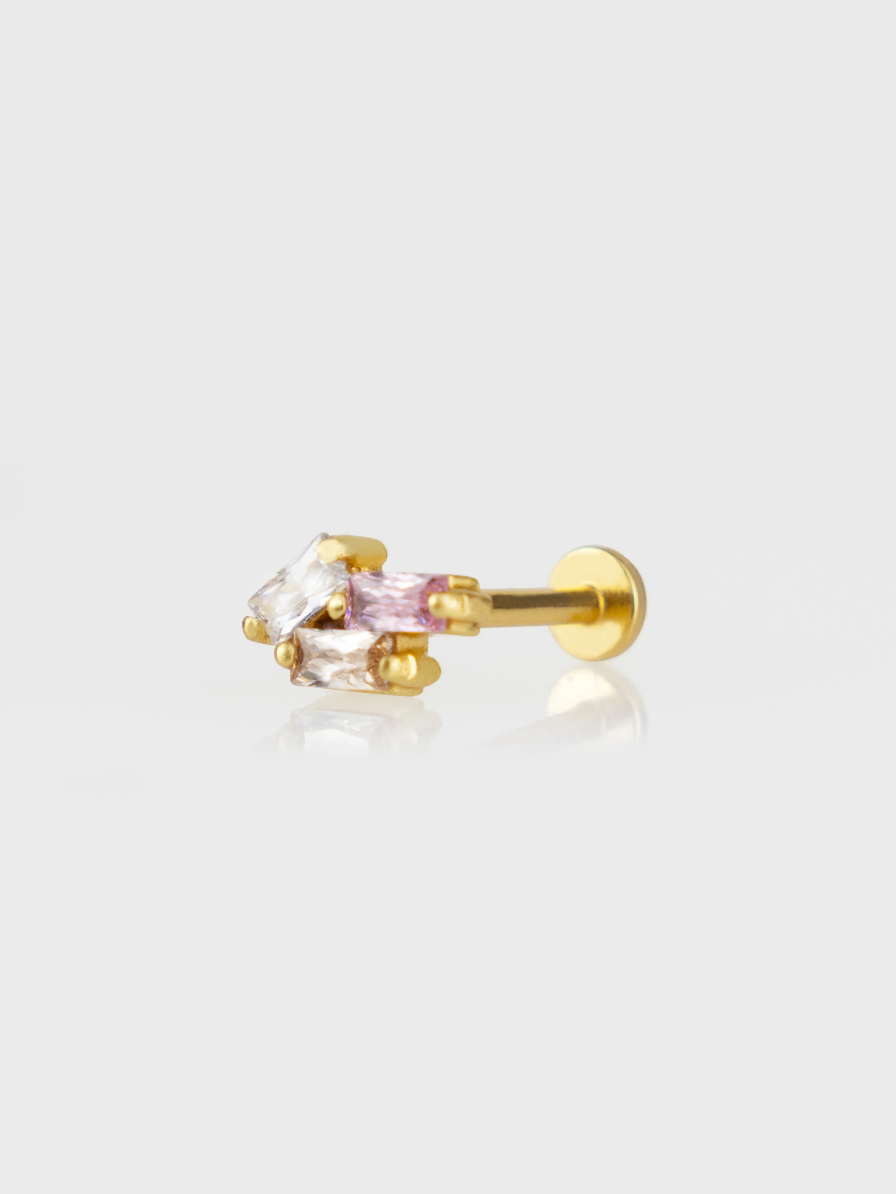 Trio Baguette Rainbow & Gold Flat Back Earring sold by Wanderlust and Co product image thumbnail 4