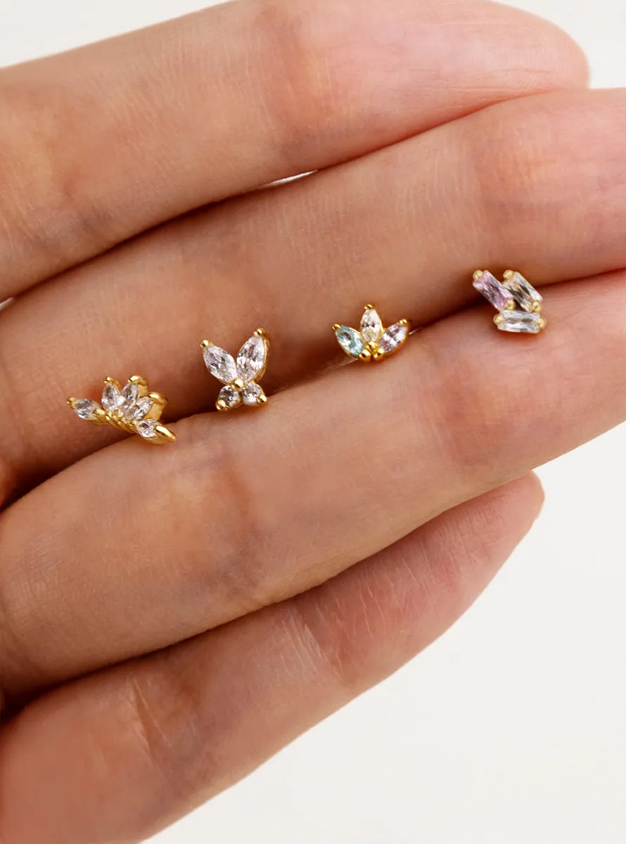 Trio Baguette Rainbow & Gold Flat Back Earring sold by Wanderlust and Co product image thumbnail 3