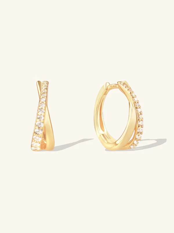 Twist Pave 14K Gold Vermeil 12mm Huggie Earrings sold by Wanderlust and Co