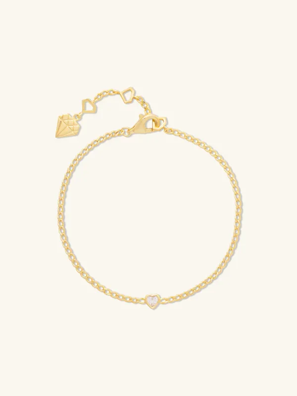 Heart Bezel 14K Gold Vermeil Curb Chain Bracelet made by Wanderlust and Co